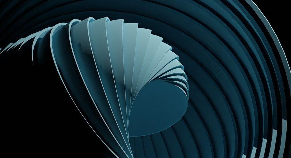 An abstract image of a blue spiral on a black background.