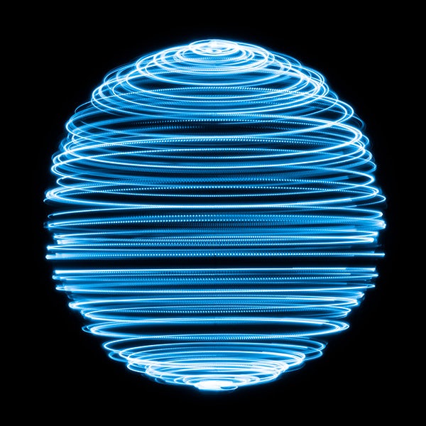A blue light sphere on a black background.
