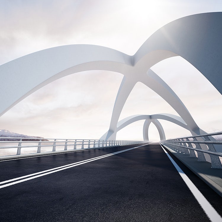 3d rendering of a bridge with white arches.