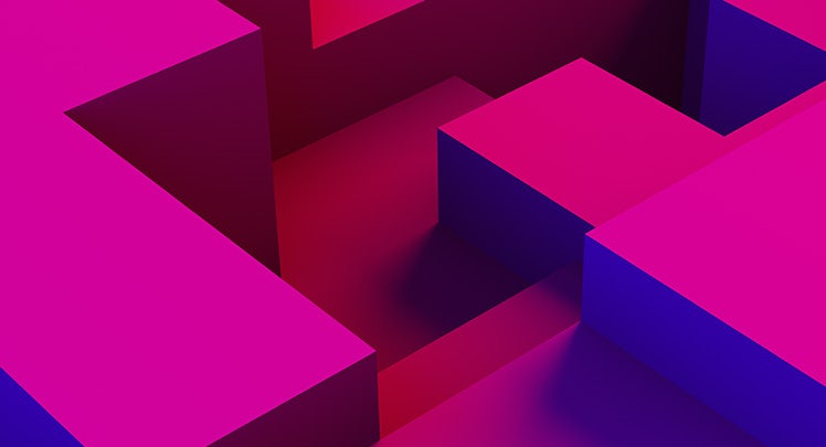 3d cubes in pink, purple, and blue.