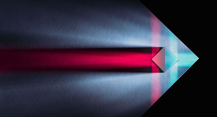 An image of a blue and red light coming out of an object.