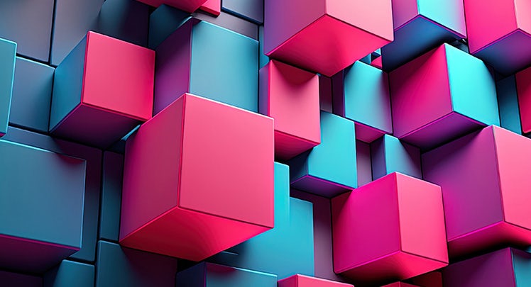 Colorful cubes in a blue and pink background.