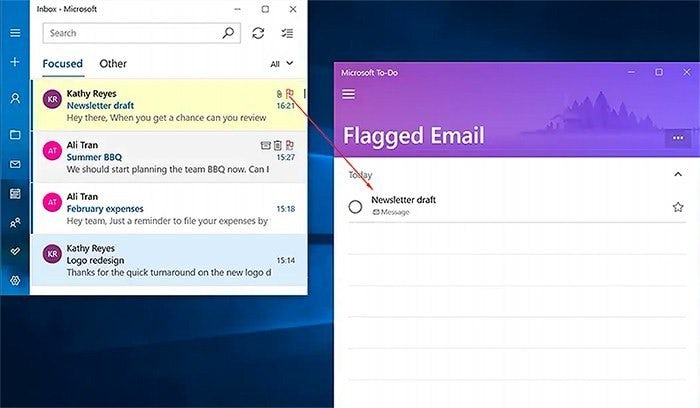 Microsoft Office Flagged Emails, source: Microsoft To-Do App – Flagged Email feature