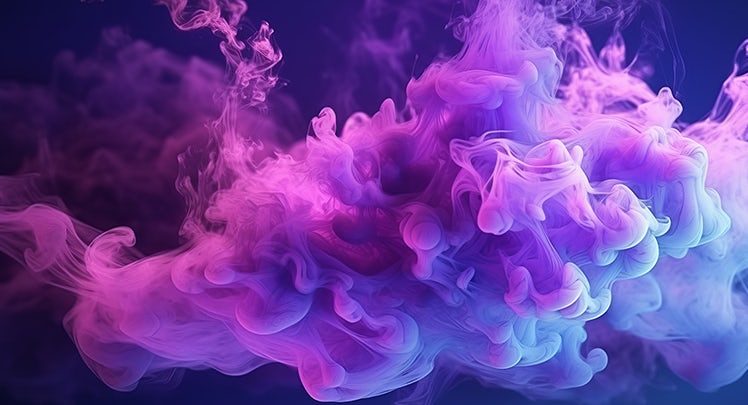 A blue and purple smoke is floating in the air.