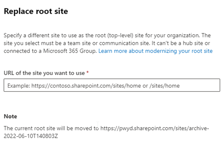Abb.8: SharePoint: Sie ersetzen die Root-site Collection.