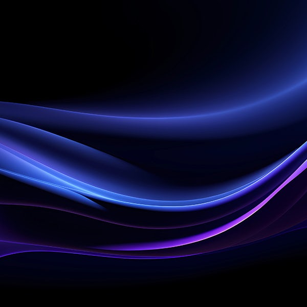 A black background with purple and blue wavy lines.