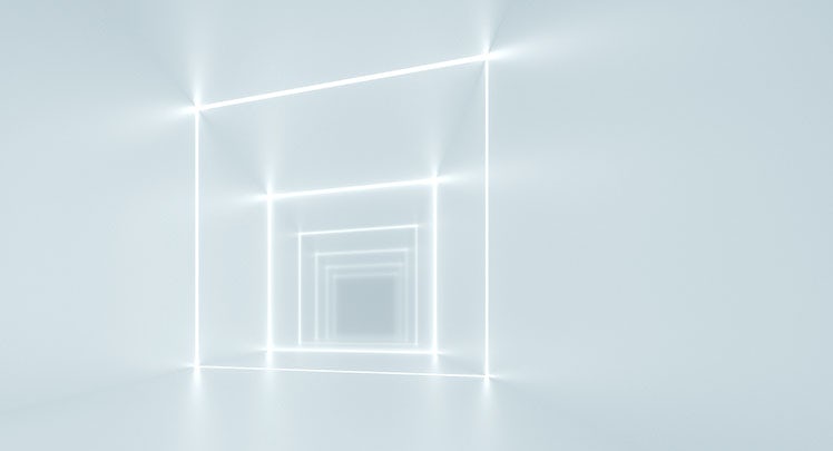 A white hallway with a light shining through it.