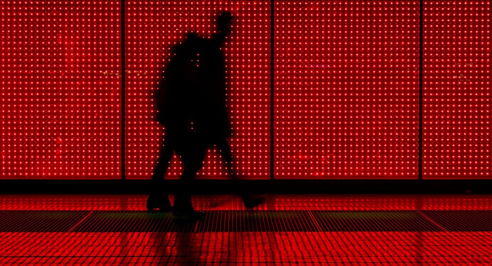 A red led wall.