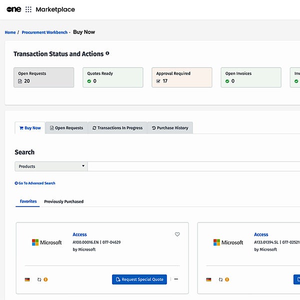 Screenshot of SoftwareOne Client Portal